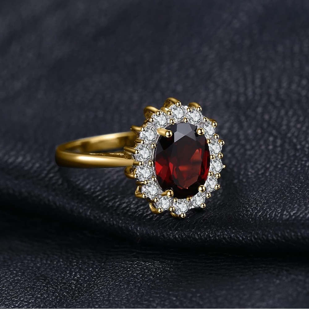 14K GOLD Sterling Silver RED GARNET GEMSTONE